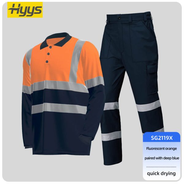 Quick-drying long-sleeved high-visibility polo suit