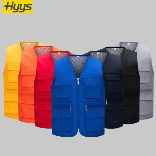 Solid Color Zipper Mesh Work Vest
