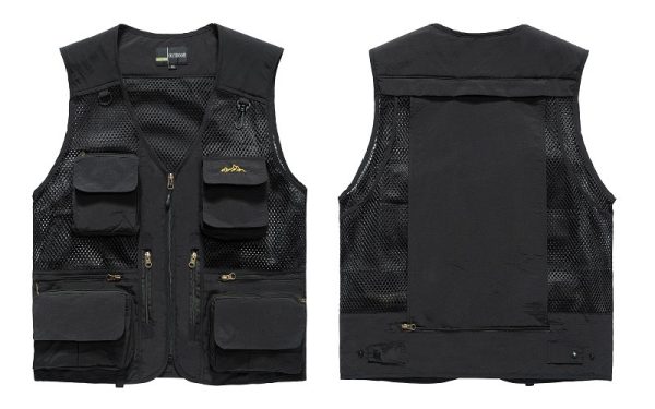 Mesh vest with three-dimensional pockets (detachable at the back)