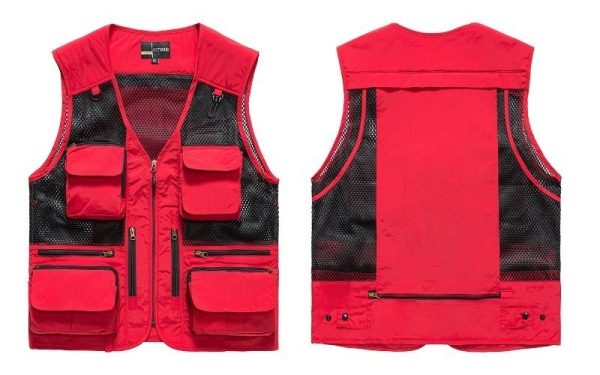 Mesh vest with three-dimensional pockets (detachable at the back)