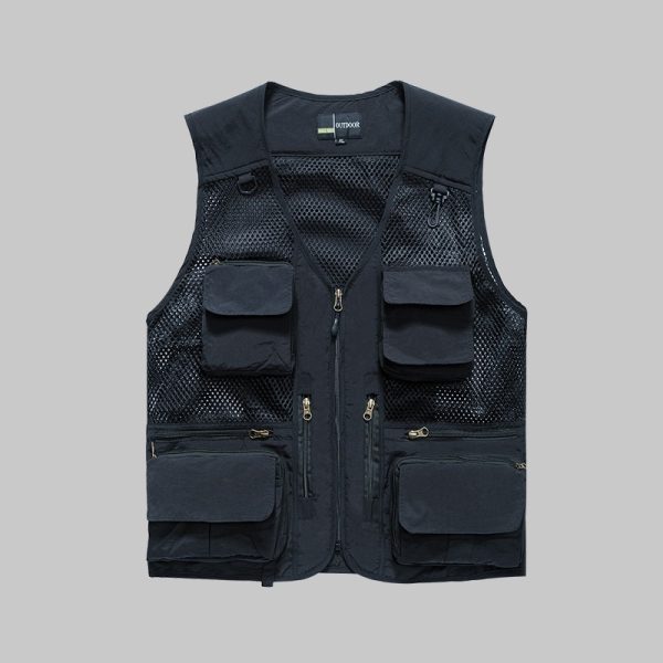 Mesh vest with three-dimensional pockets (detachable at the back)