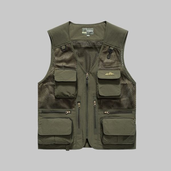 Mesh vest with three-dimensional pockets (detachable at the back)
