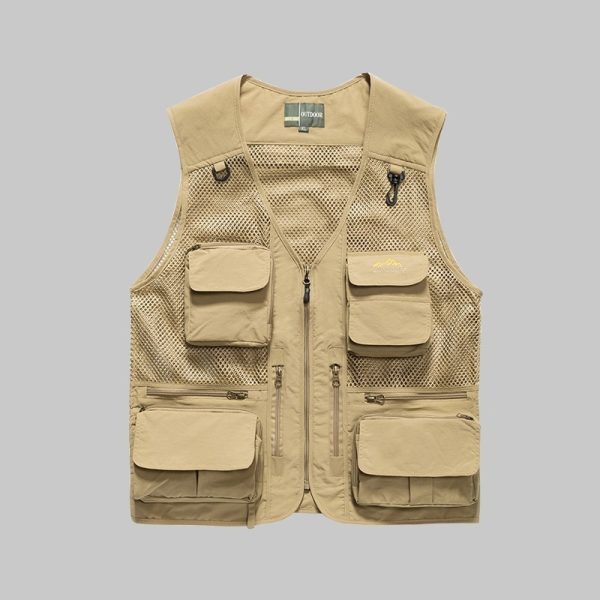 Mesh vest with three-dimensional pockets (detachable at the back)