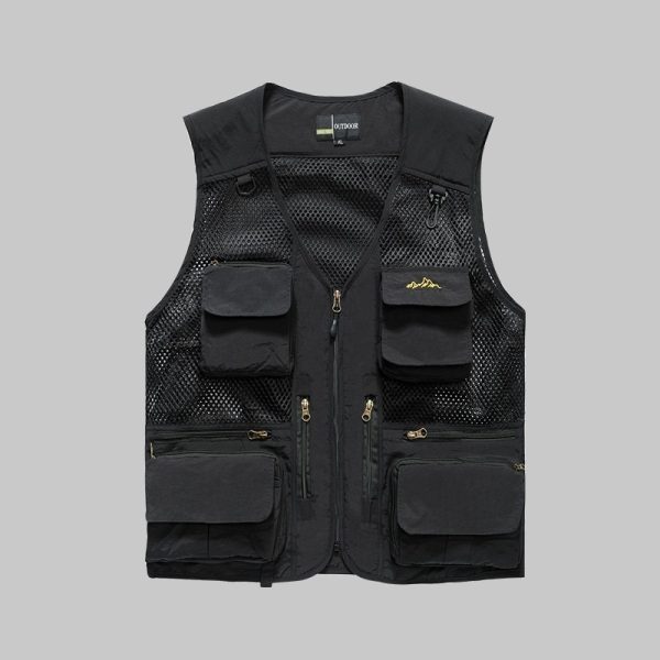 Mesh vest with three-dimensional pockets (detachable at the back)