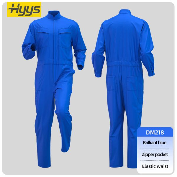 Polyester-cotton stand-up collar coveralls