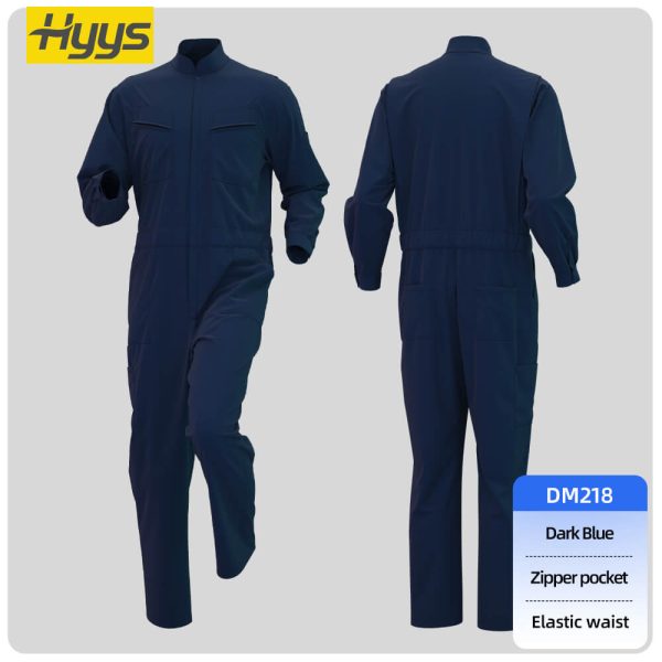 Polyester-cotton stand-up collar coveralls