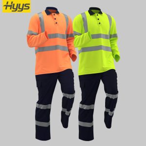 POLO à manches longues à séchage rapide et à revers uni haute visibilité