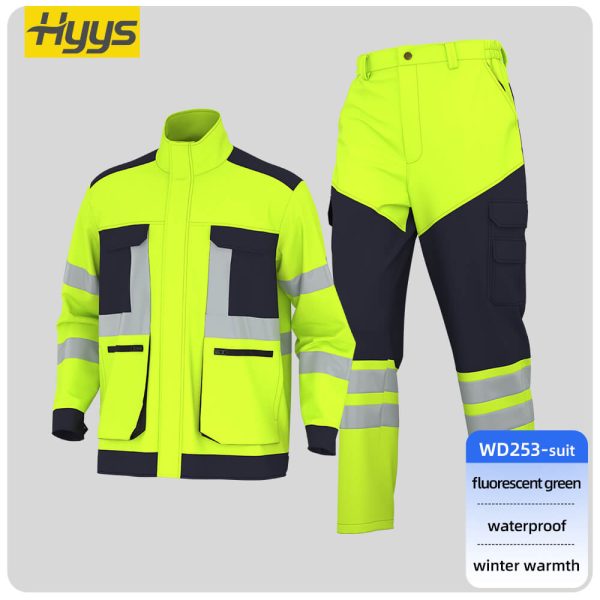 Winter high-visibility waterproof cold-proof fleece work clothes suit