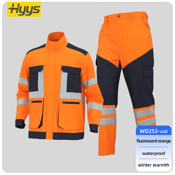 Winter high-visibility waterproof cold-proof fleece work clothes suit