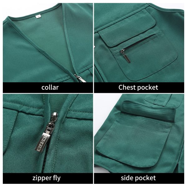 Solid Color Zipper Pocket Work Vest