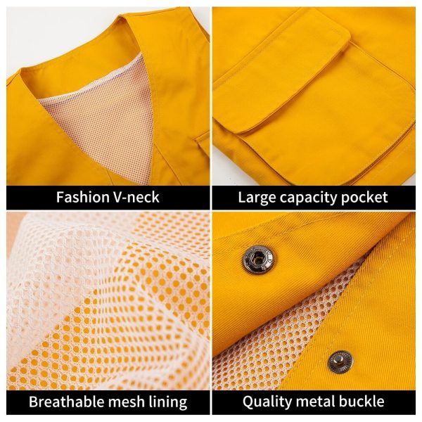 oncealed button solid color mesh work vest