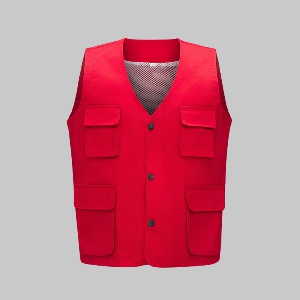 oncealed button solid color mesh work vest