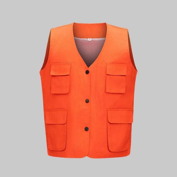oncealed button solid color mesh work vest