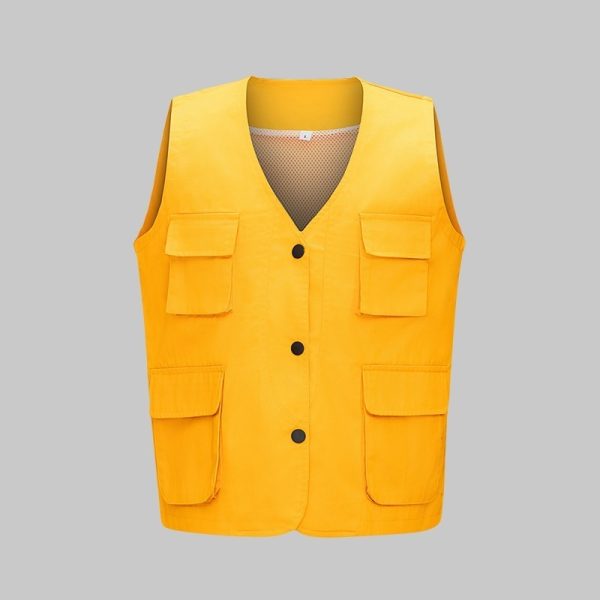 oncealed button solid color mesh work vest