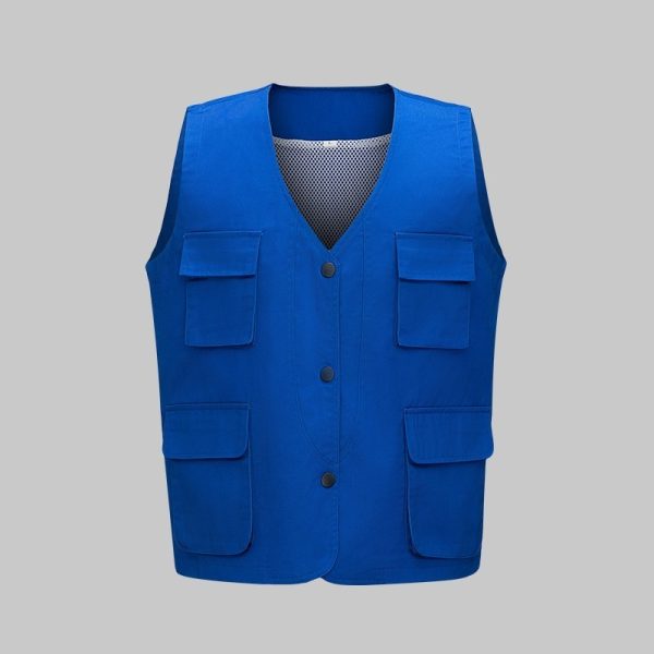 oncealed button solid color mesh work vest